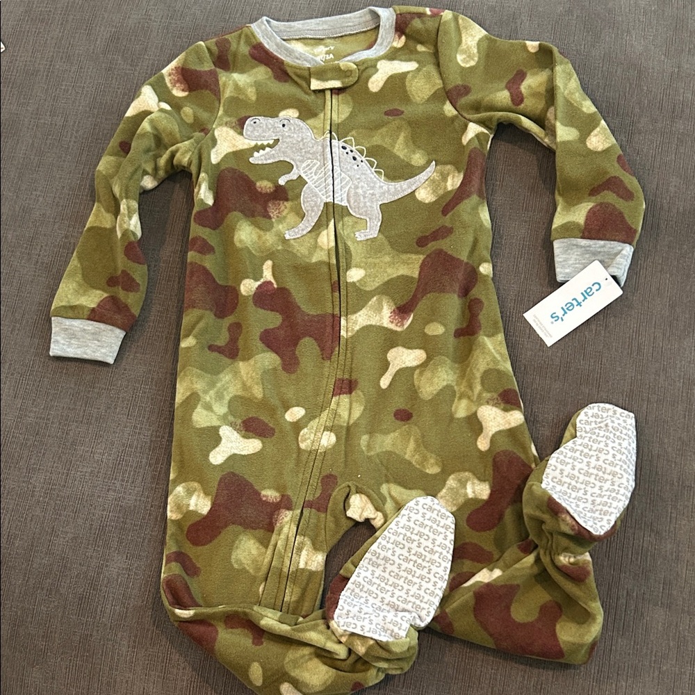 Carters Fleece Footie Pajama Camouflage T-Rex 3T NWT